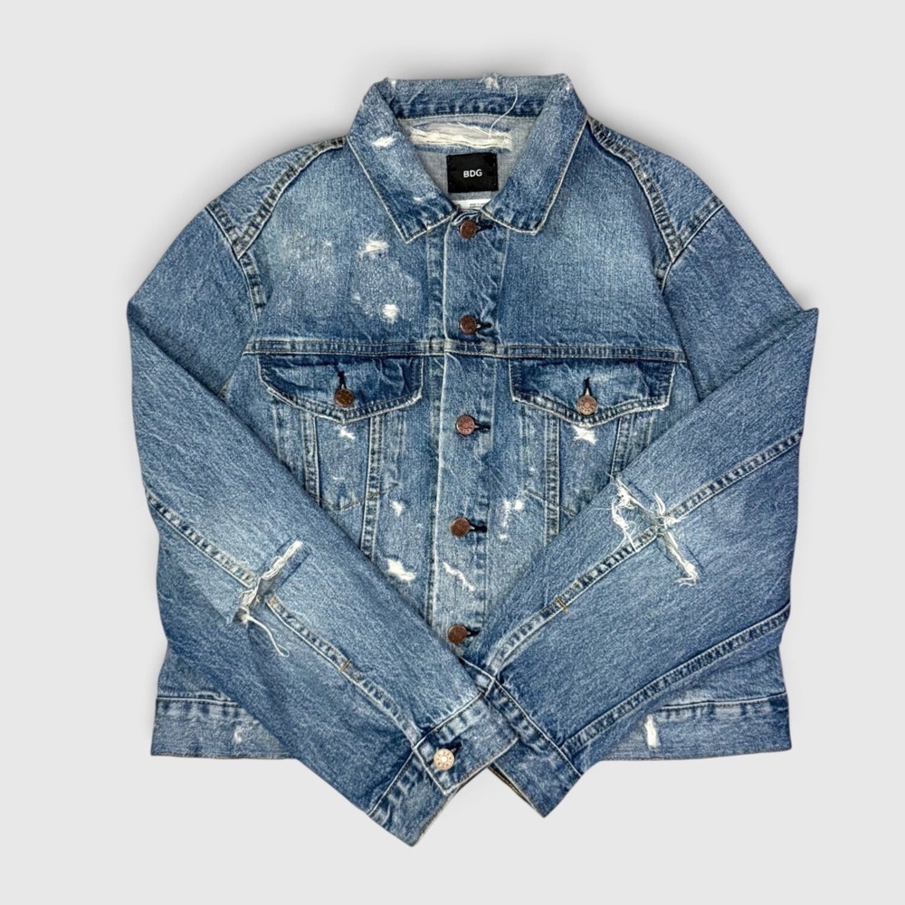 BDG Urban Outfitters Distressed Denim Trucker Jacket - Women's - L - Blue